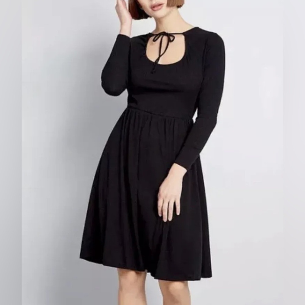 MODCLOTH To Your Liking casual Dress normcore Keyhole Ribbed Blue Long‎ Sleeve‌